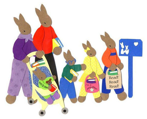 rabbit family taking children to library